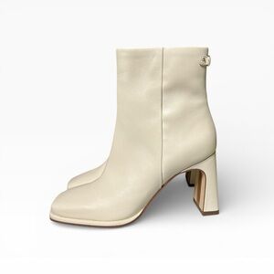 🌻NEW w/box Sam Edelman Irie Ivory Leather Square Toe Block Heel Ankle Booties 6
